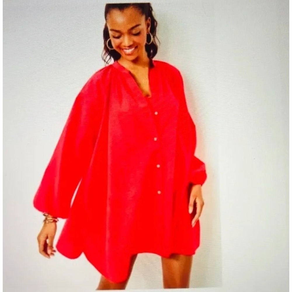 Lilly Pulitzer Women's Size L Andrae Coverup Tunic Top Button Down MIZNER RED